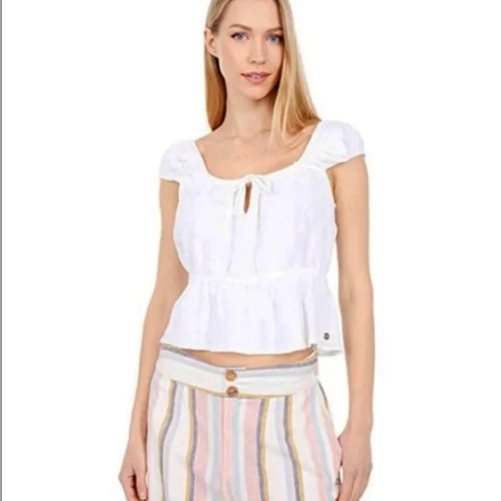 Roxy White Cap Sleeve Top Flowy Fit Blouse Size S